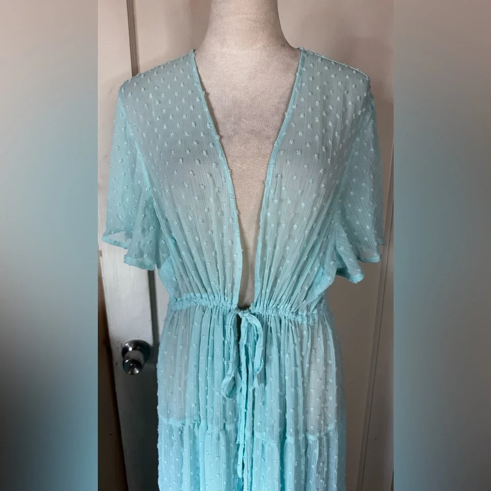 Torrid Baby Blue Robe Retro Polka Dot Lounge Feminine Romantic Chiffon Wedding - Picture 5 of 15